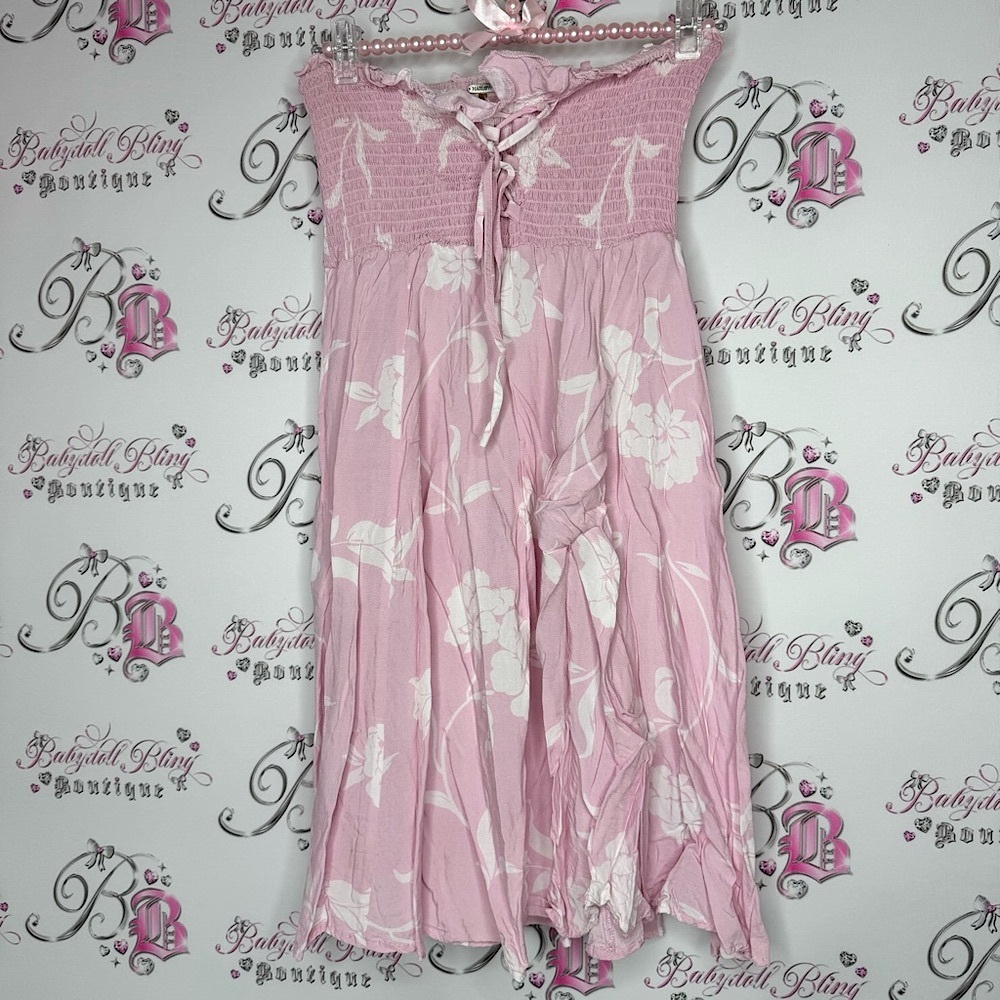 Harlow strapless dress white Pink Floral flowers Strap can be added Dress